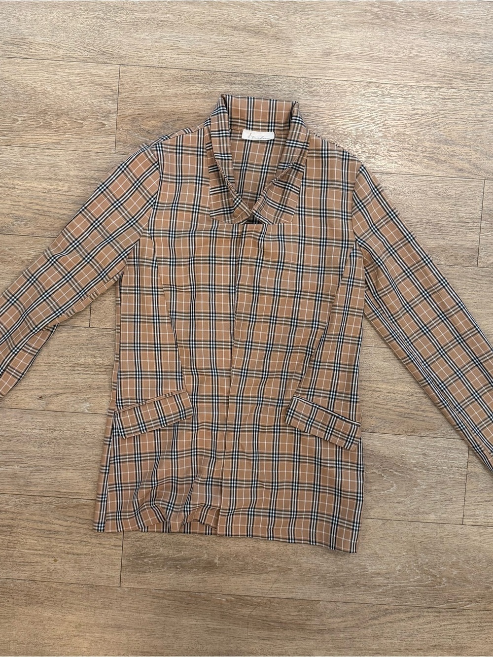 Tan Plaid Tailored Blazer Jacket women XS
